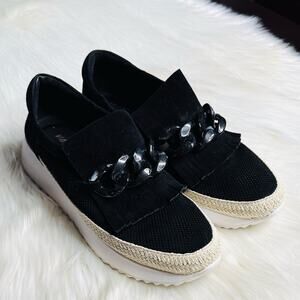 Vaneli Black Suede Qerene Chain Accent Slip On Sneaker